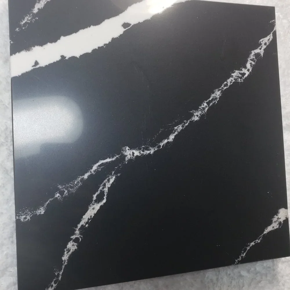 Quartz Stone Cutting Board cheese black marble white veining design 10x10